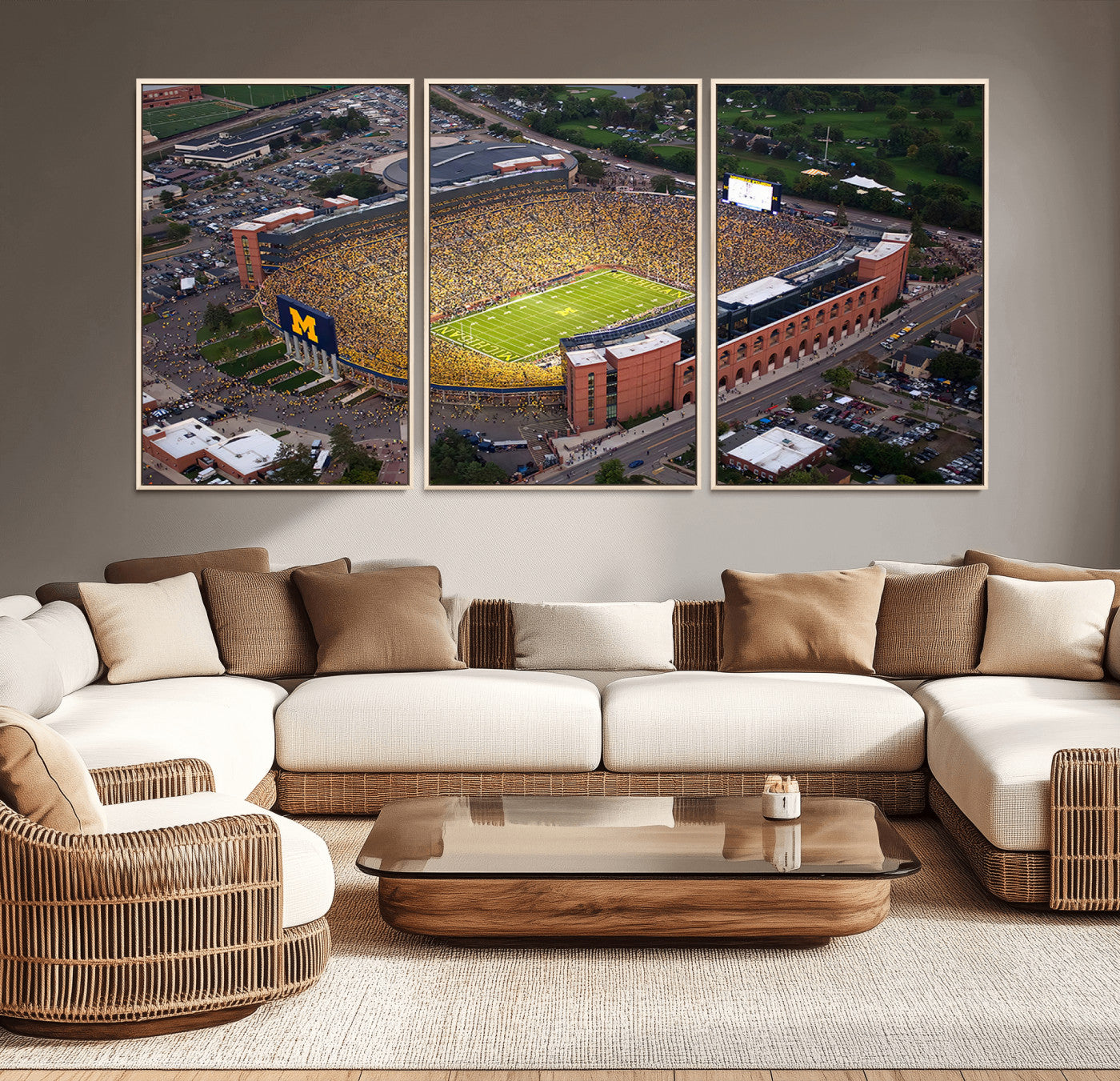 MGV-FC-60X30-3P - University of Michigan Wolverines Football Team Print - Ann Arbor Michigan Stadium Wall Art Canvas