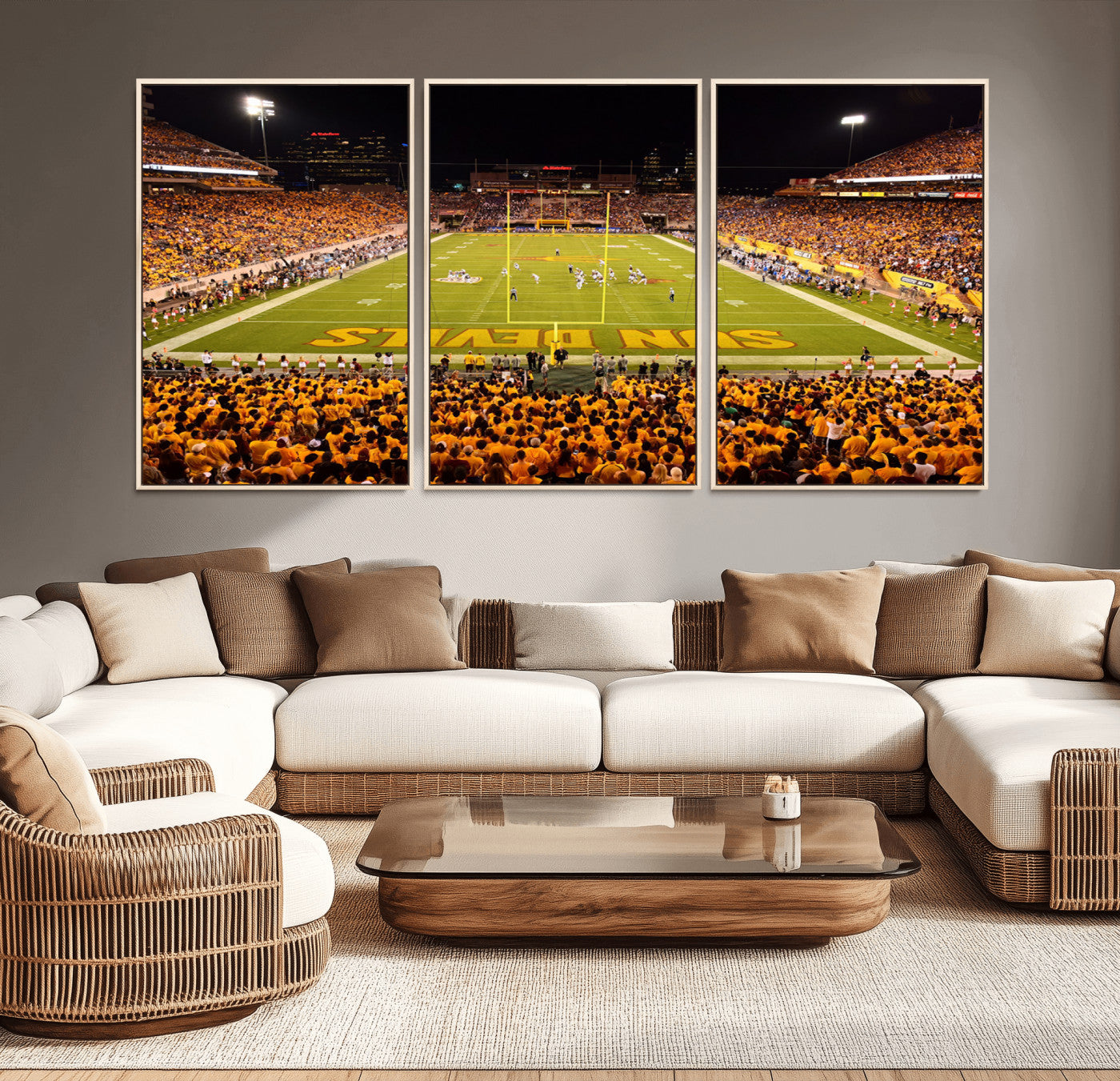 MGV-FC-60X30-3P - ASU Sun Devils Football Team Print - Phoenix Mountain America Stadium Wall Art Canvas Print