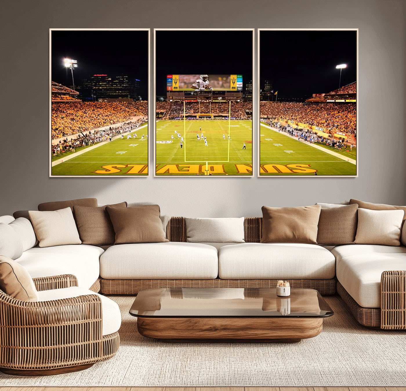MGV-FC-60X30-3P - ASU Sun Devils Football Team Print - Phoenix Mountain America Stadium Canvas Print