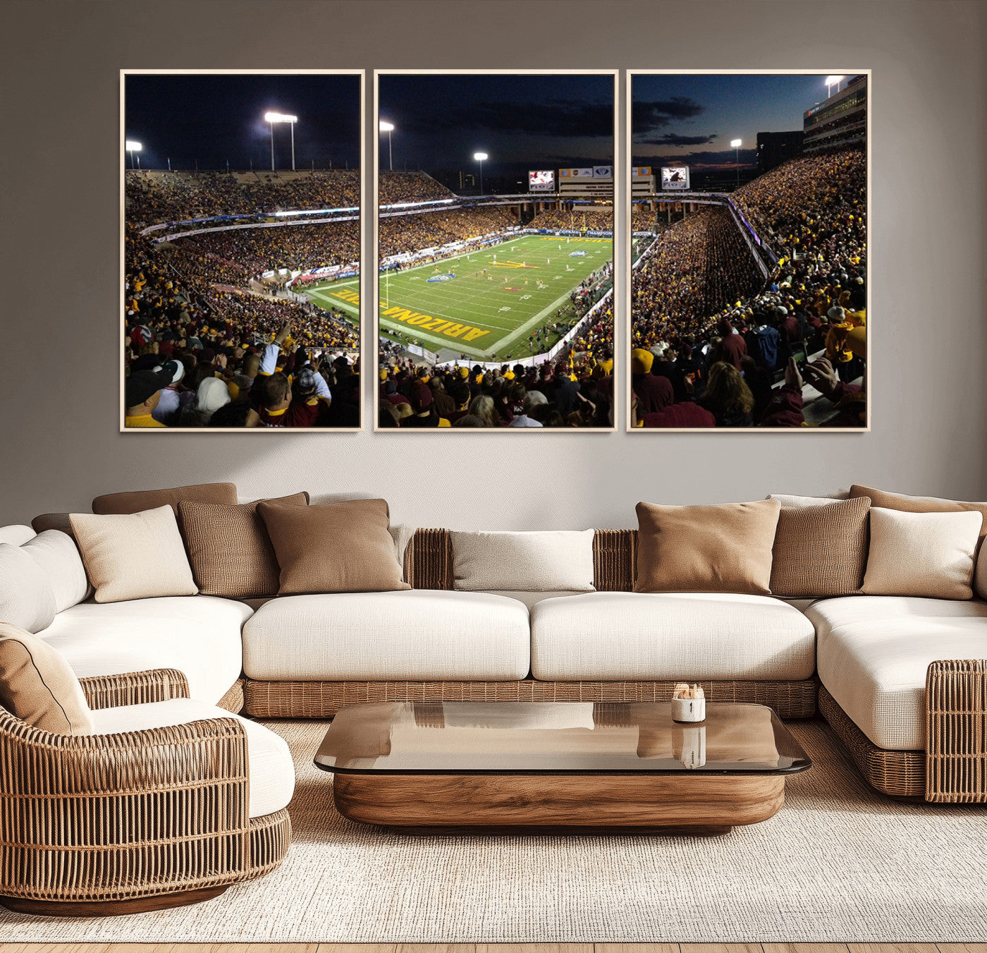 MGV-FC-60X30-3P - ASU Sun Devils Football Team Print Canvas - Phoenix Mountain America Stadium Wall Art Canvas Print