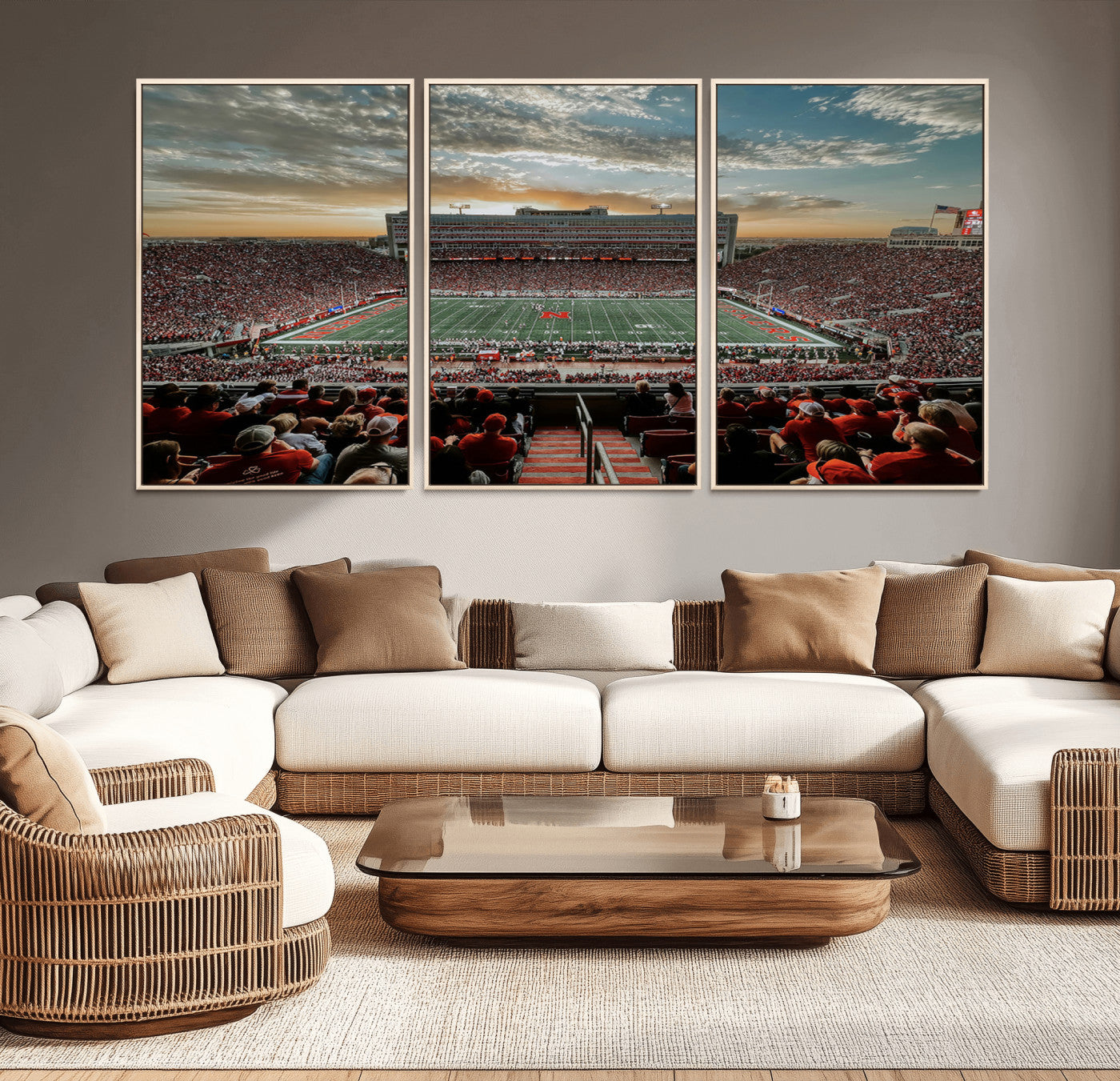 MGV-FC-60X30-3P - University of Nebraska Cornhuskers Football Team Print - Lincoln Memorial Stadium Art Canvas Print