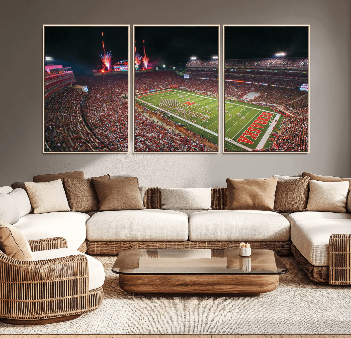 MGV-FC-60X30-3P - University of Nebraska Cornhuskers Football Team Print - Lincoln Memorial Stadium Wall Art Canvas
