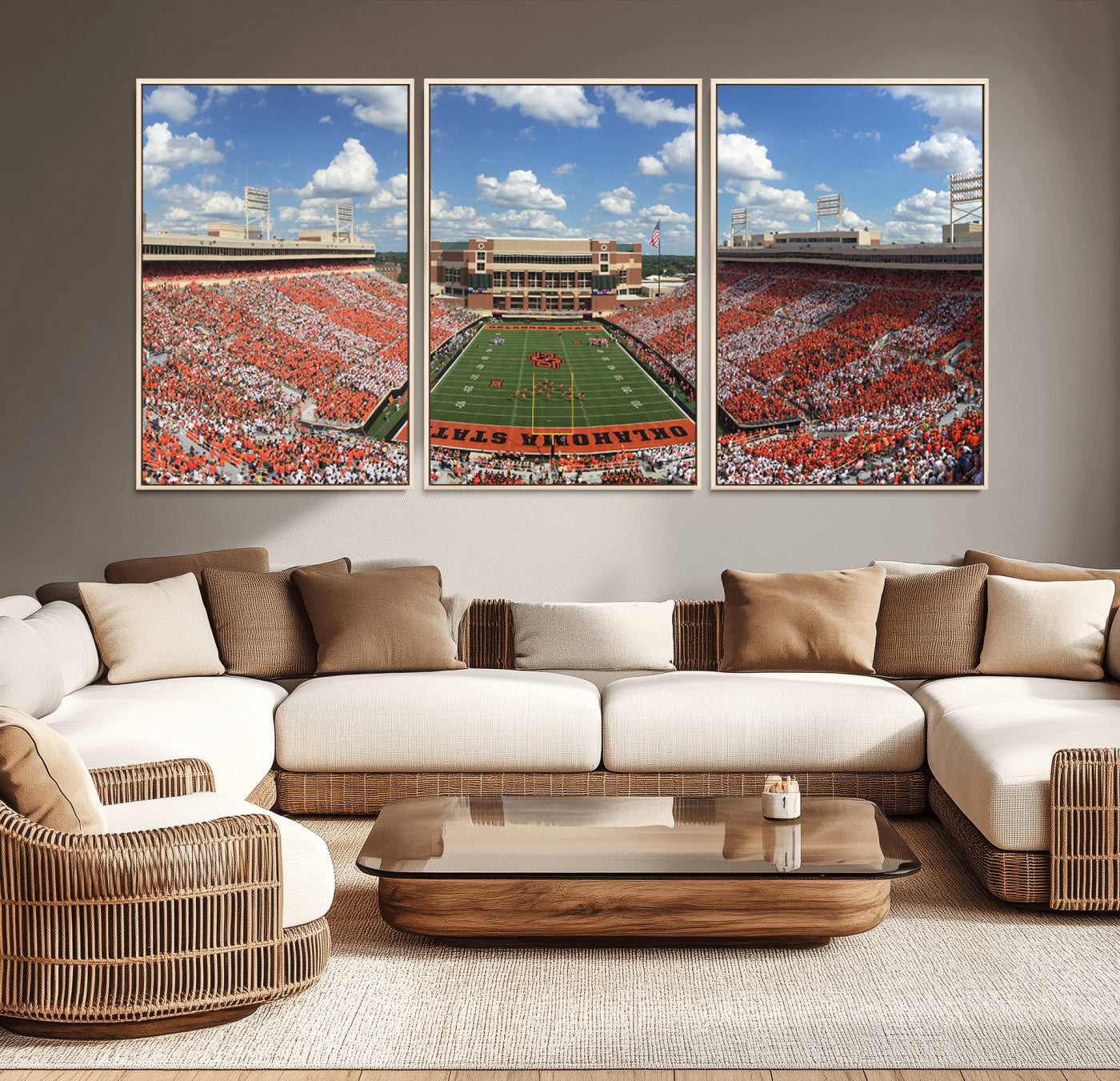 MGV-FC-60X30-3P - Oklahoma State Cowboys Football Team Print - Stillwater Boone Pickens Stadium Wall Art Canvas Print
