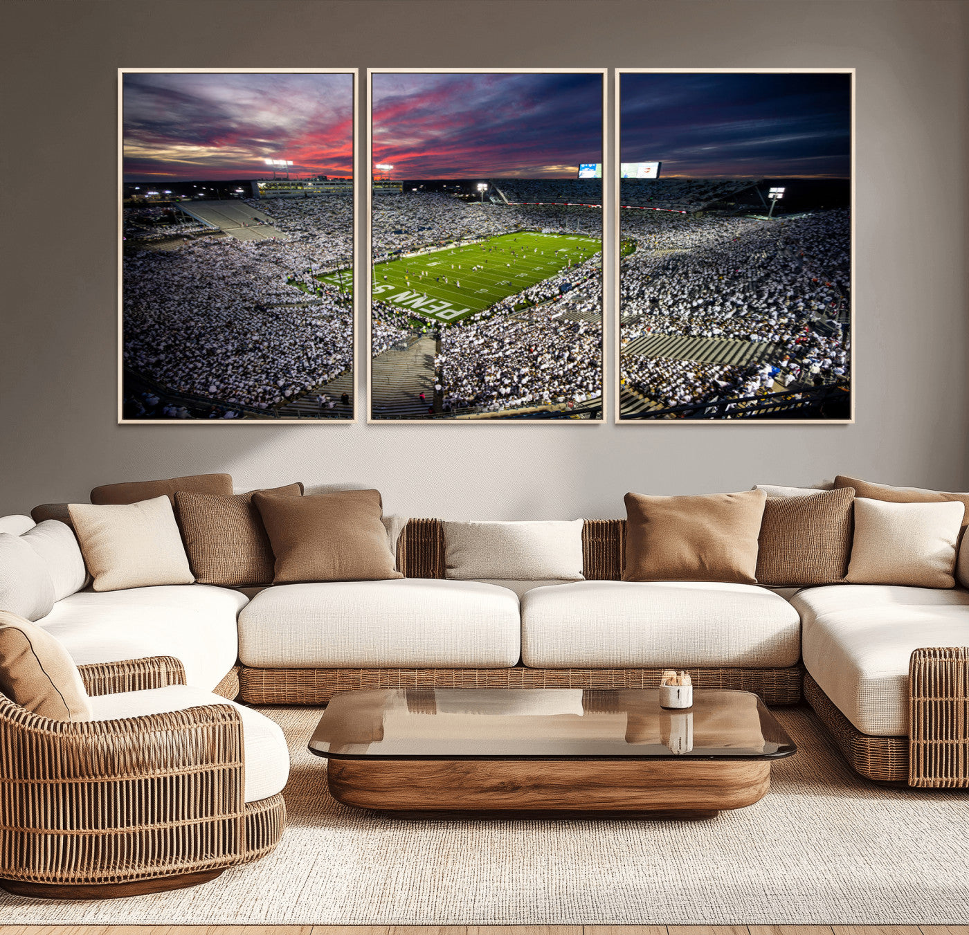 37304-MGV-FC-60X30-3P_Natural-Penn State Nittany Lions Football Team Print - University Park Beaver Stadium Art Canvas Print