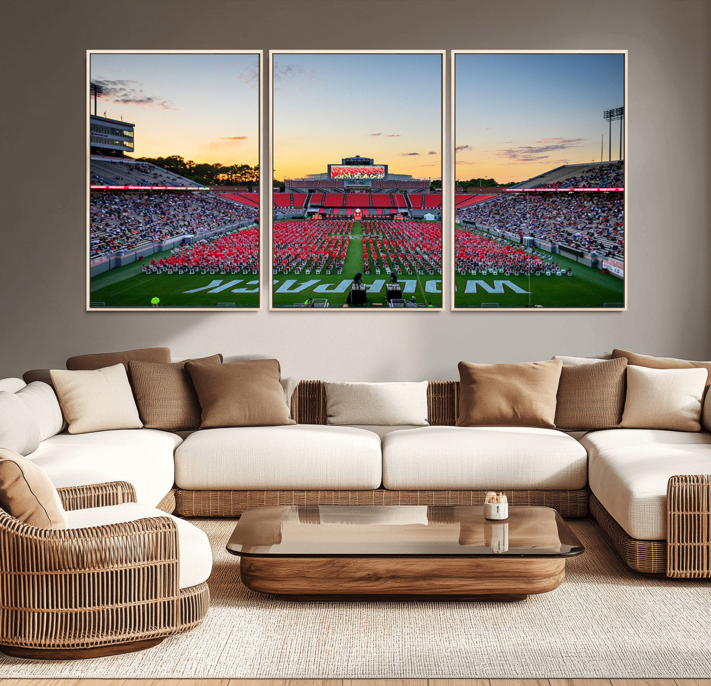 35266-MGV-CV-36X24-NC State Wolfpack Football Team Print Wall Art - Raleigh Carter-Finley Stadium Wall Art Canvas Print