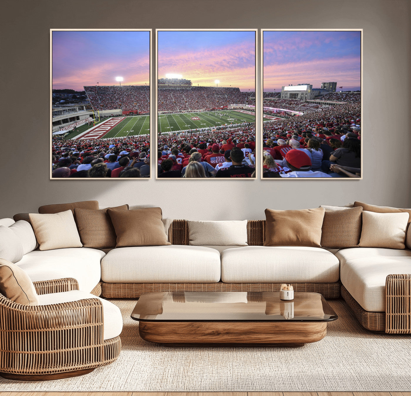 13046-MGV-FC-60X30-3P_Natural-Indiana University Hoosiers Football Team Print - Bloomington Memorial Stadium Wall Art Canvas Print
