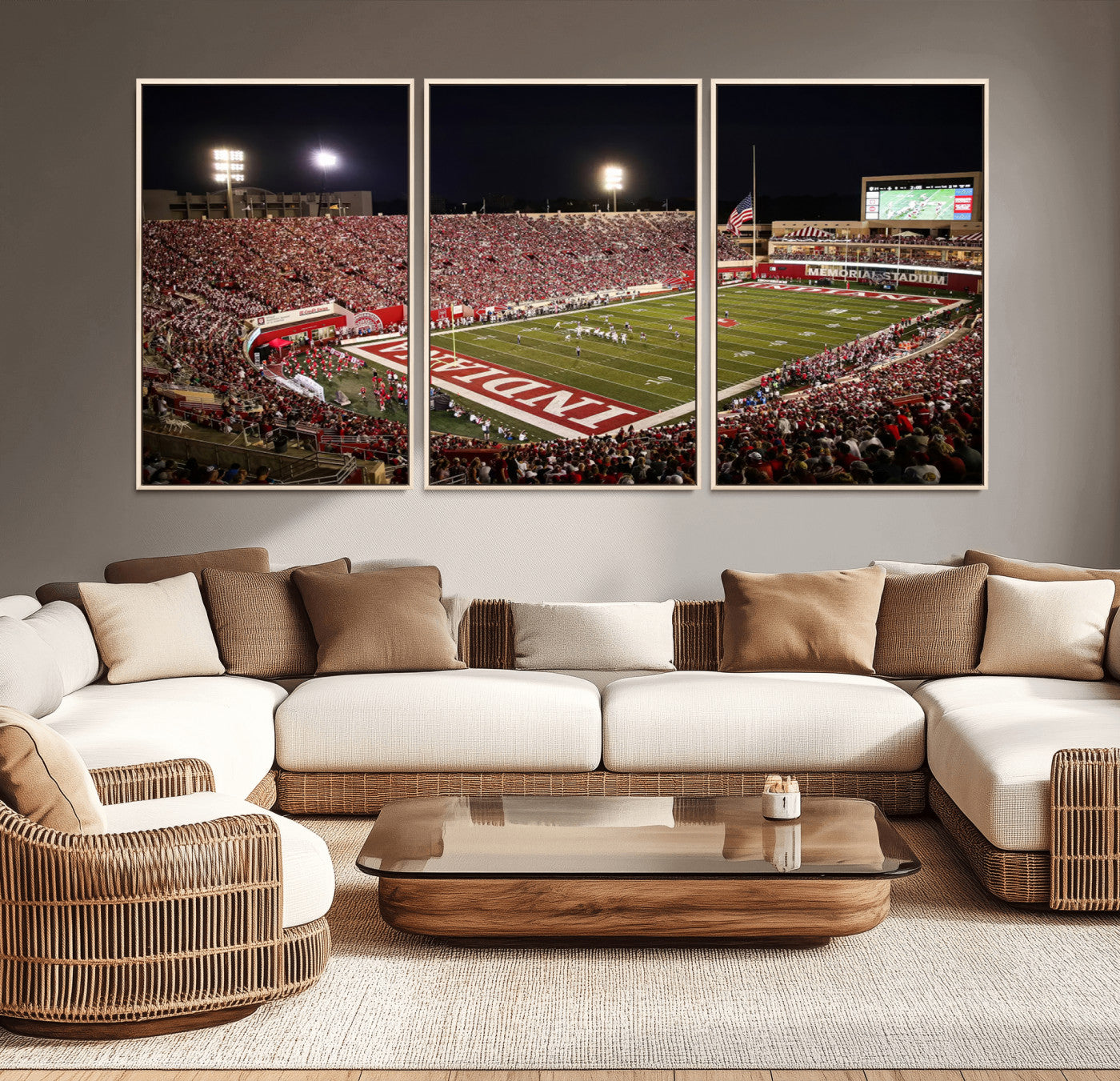 82748-MGV-CV-36X24-Indiana University Hoosiers Football Team Print Canvas - Bloomington Memorial Stadium Wall Art