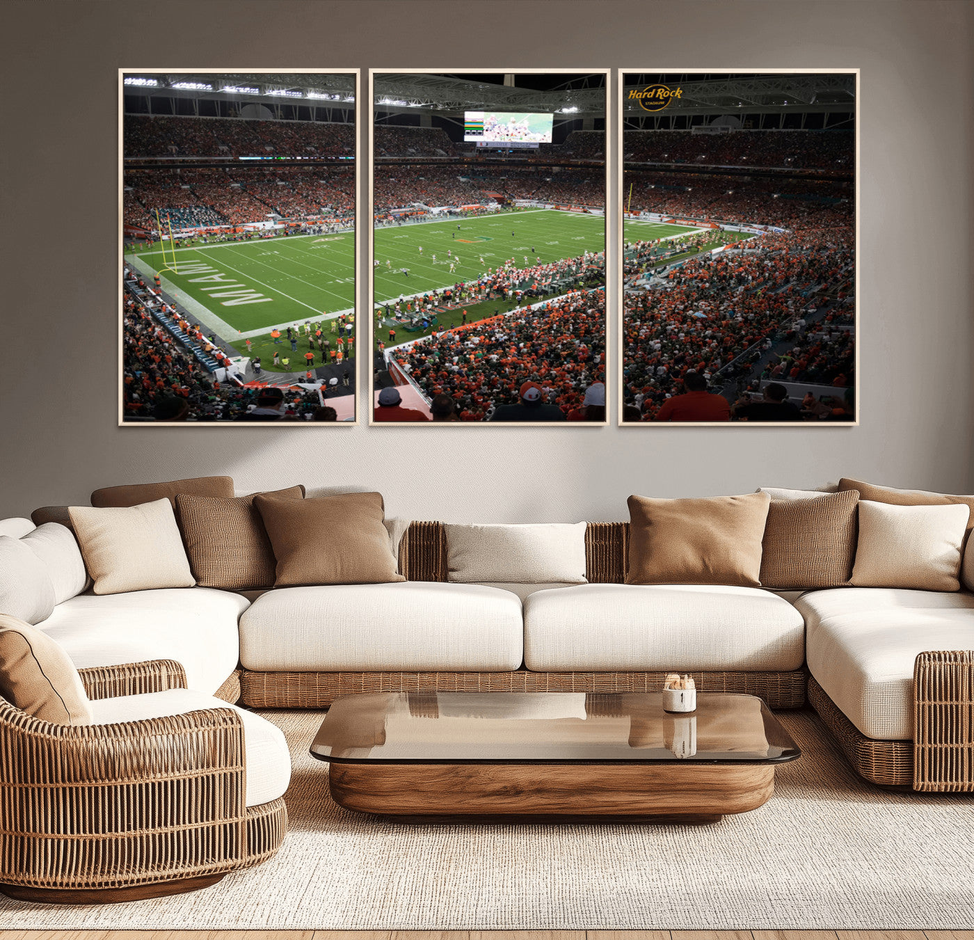 MGV-FC-60X30-3P - Miami Hurricanes Football Team Print Canvas- Miami Hard Rock Stadium Wall Art Canvas Print