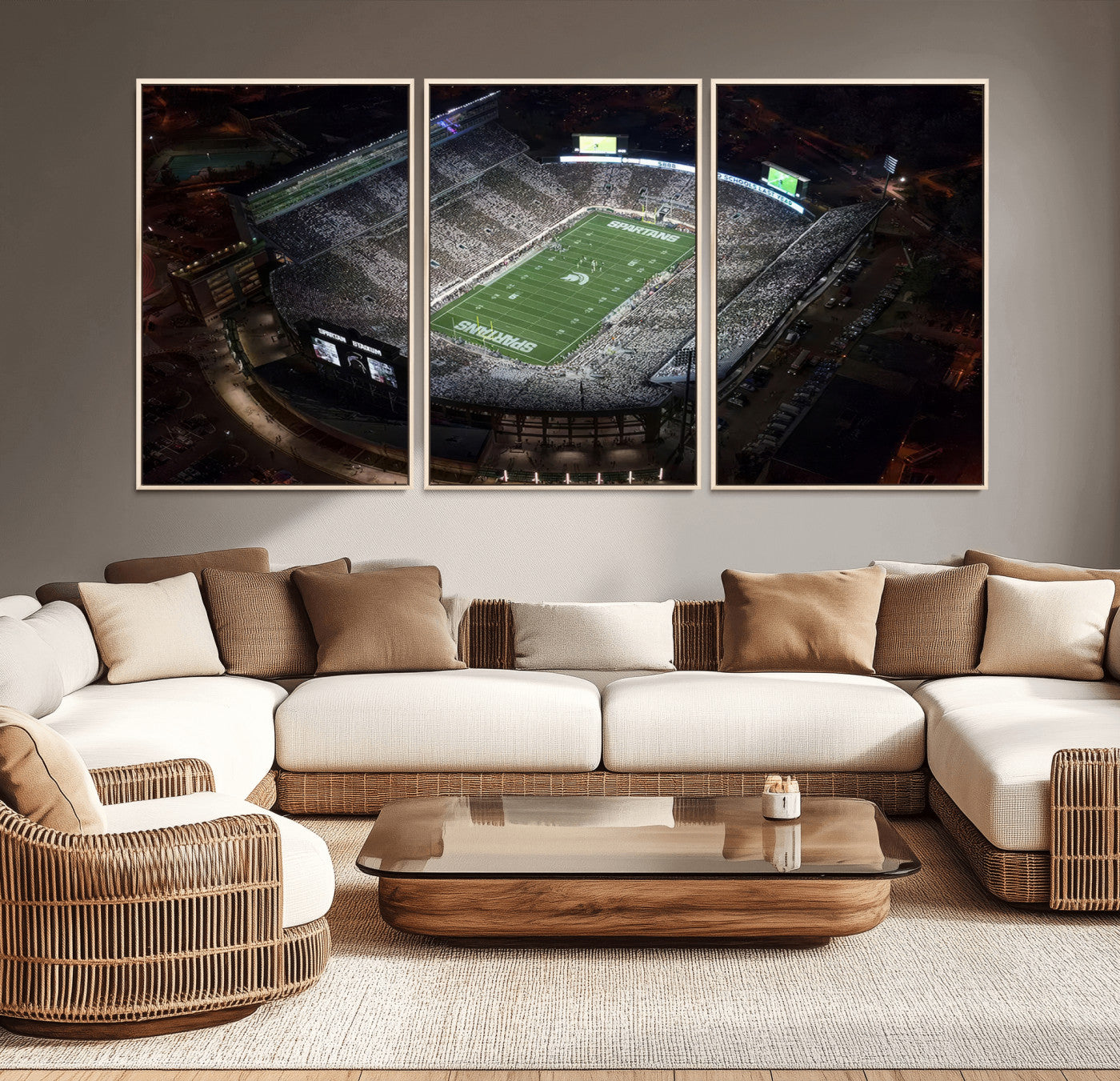 MGV-FC-60X30-3P - Michigan State Spartans Football Team Print - East Lansing Spartan Stadium Print Wall Art
