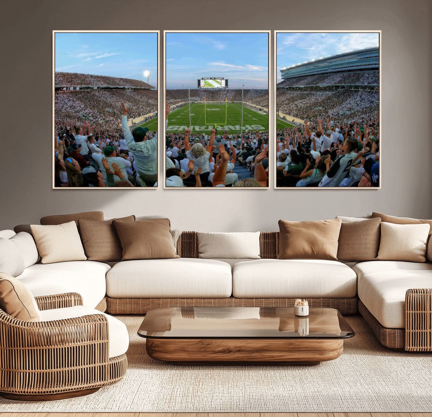 73105-MGV-CV-36X24-Michigan State Spartans Football Team Art Print - East Lansing Spartan Stadium Wall Art Canvas Print