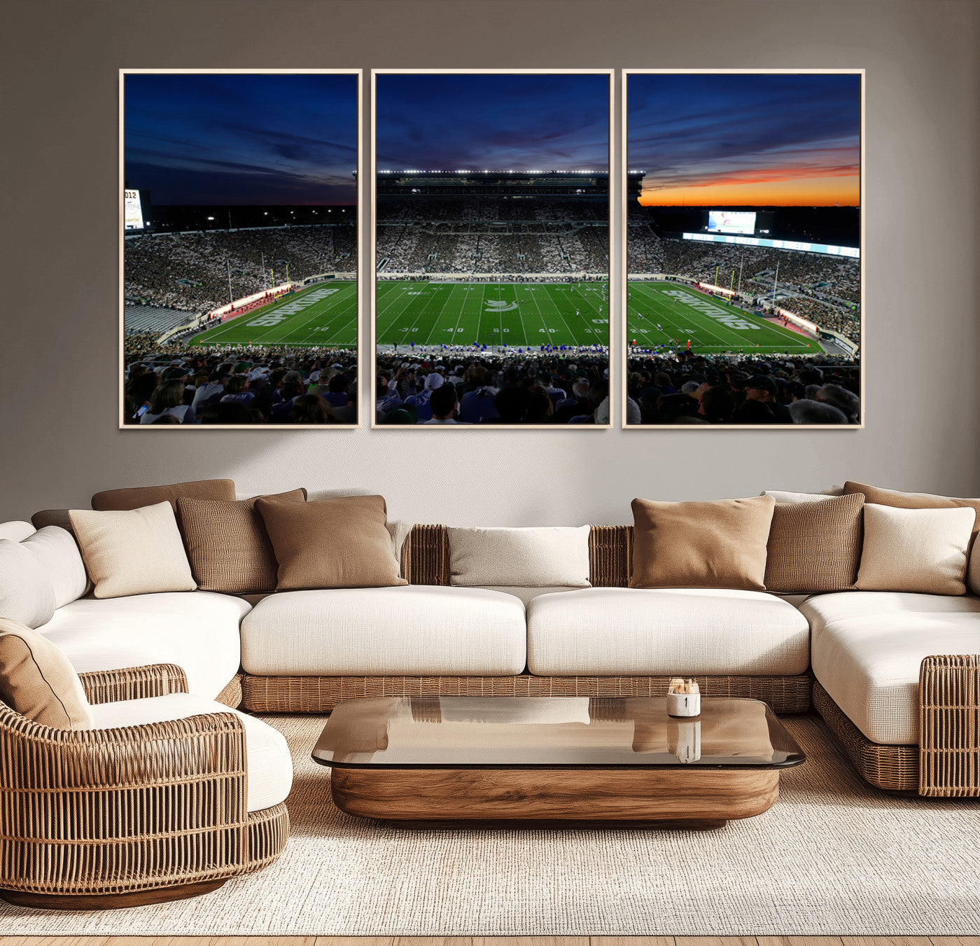 MGV-FC-60X30-3P - Michigan State Spartans Football Team Print - East Lansing Spartan Stadium Canvas Print