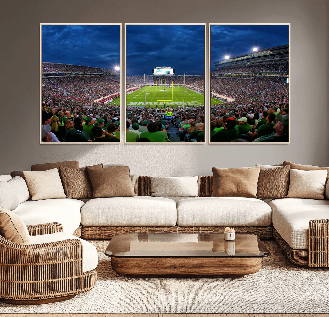 MGV-FC-60X30-3P - Michigan State Spartans Football Team Print - East Lansing Spartan Stadium Wall Art Canvas Print