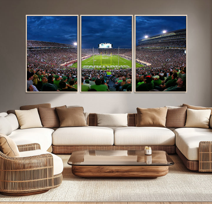 Michigan State Spartans Football Team Print - East Lansing Spartan Stadium Wall Art Canvas Print