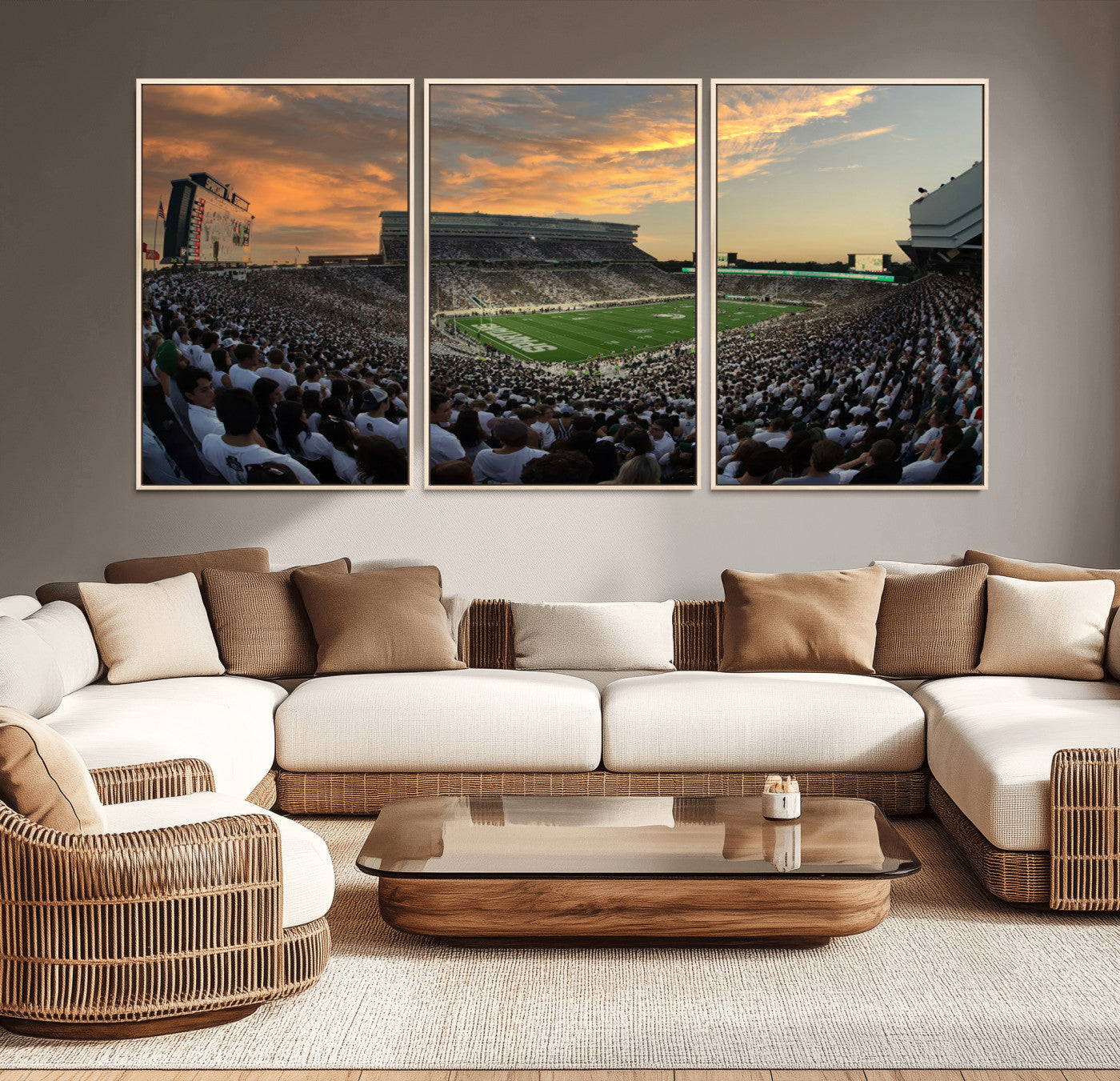 MGV-FC-60X30-3P - Michigan State Spartans Football Team Print - East Lansing Spartan Stadium Wall Art Canvas Print