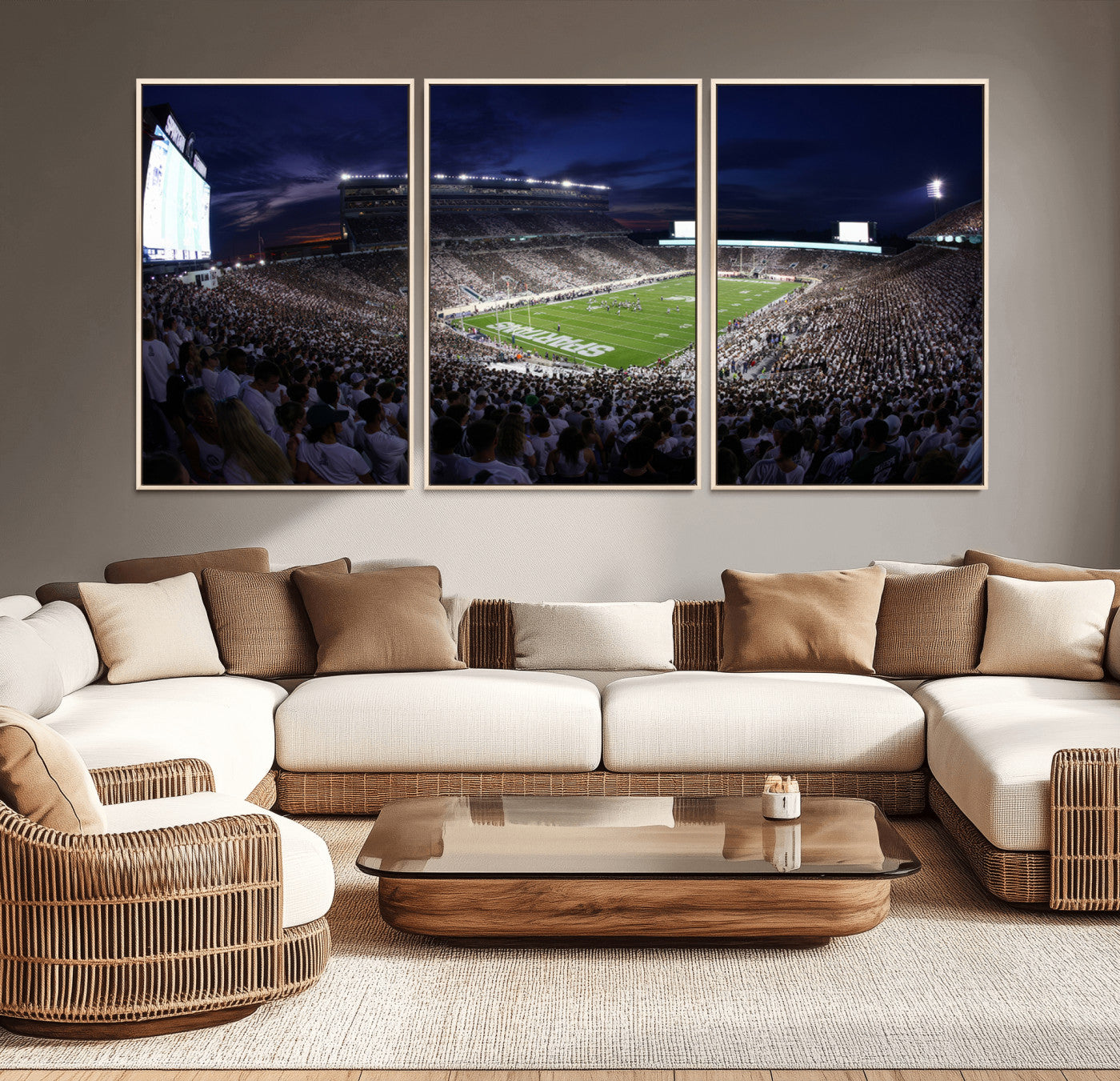 MGV-FC-60X30-3P - Michigan State Spartans Canvas, Framed Football Team Print - East Lansing Spartan Stadium Wall Art