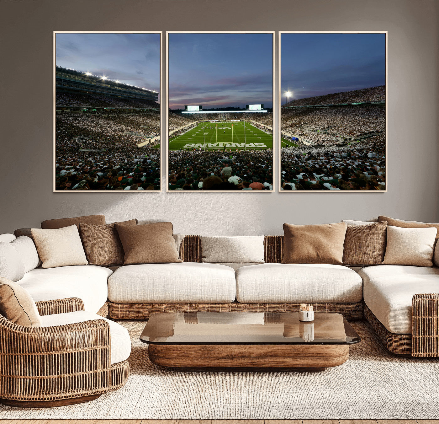 MGV-FC-60X30-3P - Michigan State Spartans Football Team Print - East Lansing Spartan Stadium Canvas Print
