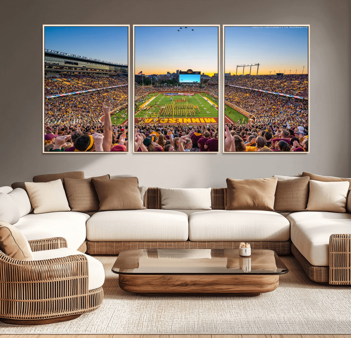 63452-MGV-CV-36X24-University of Minnesota Golden Gophers Football Team Print - Minneapolis Huntington Bank Stadium