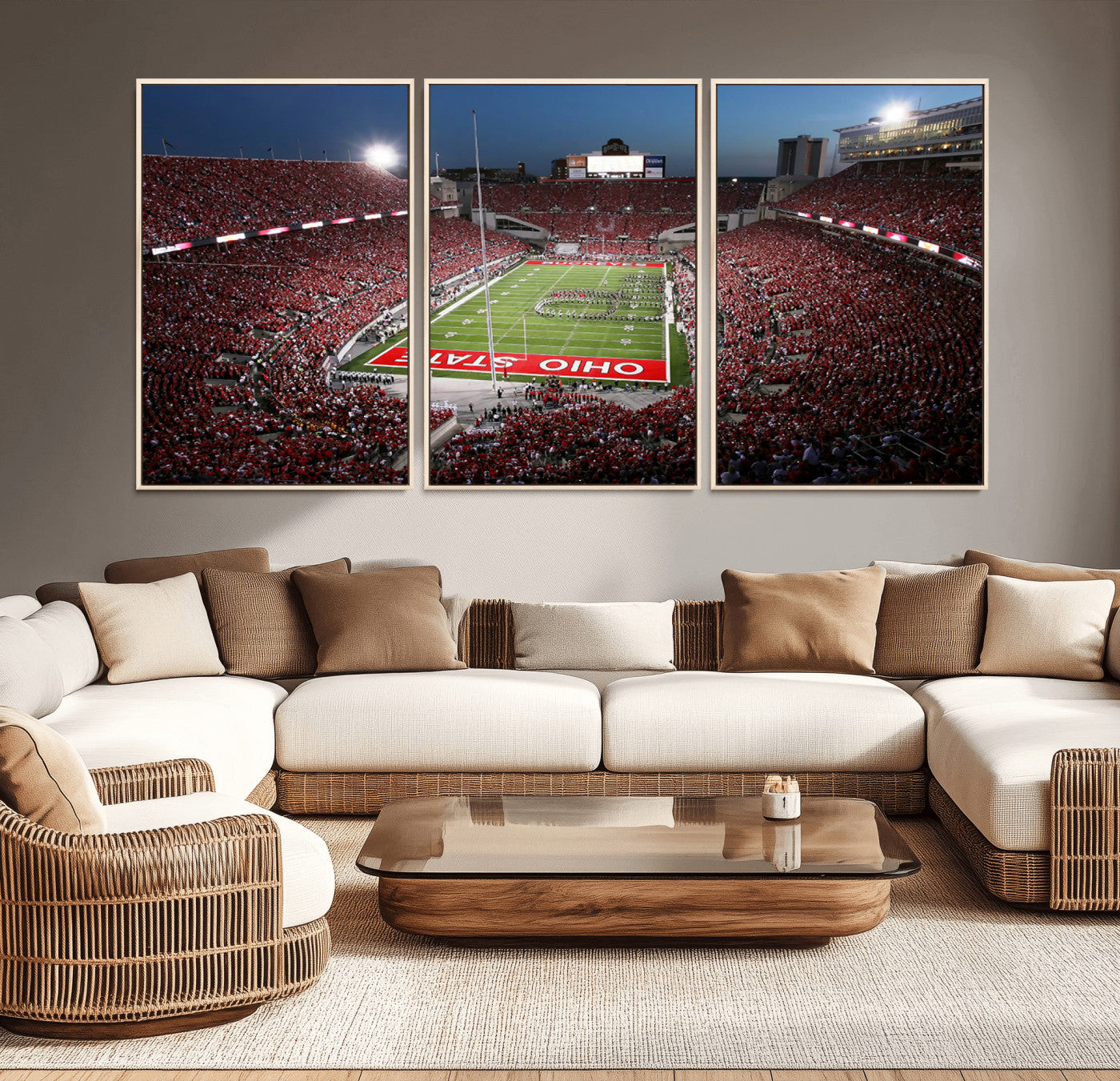 98743-MGV-CV-36X24-Ohio State University Buckeyes Football Team Print - Columbus Ohio Stadium Wall Art Canvas Print