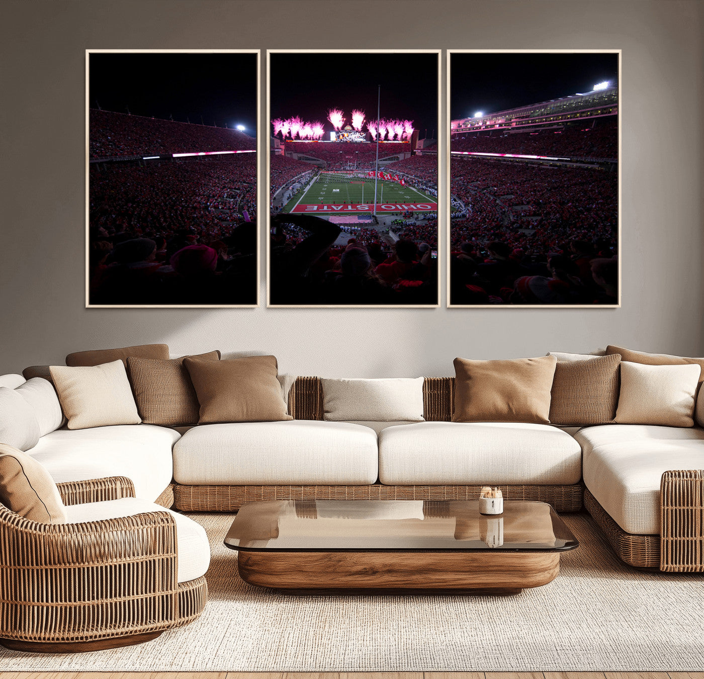 MGV-FC-60X30-3P - Ohio State University Buckeyes Football Team Print - Columbus Ohio Stadium Wall Art Canvas Print