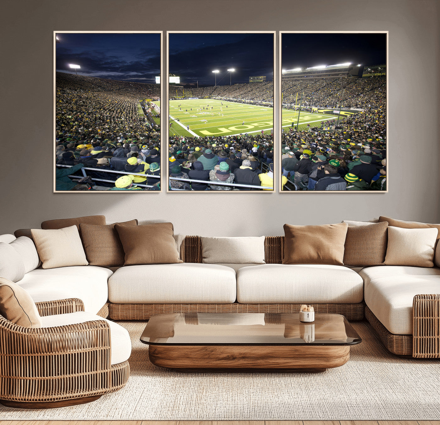 MGV-FC-60X30-3P - University of Oregon Ducks Football Team Print - Eugene Autzen Stadium Wall Art Canvas Print