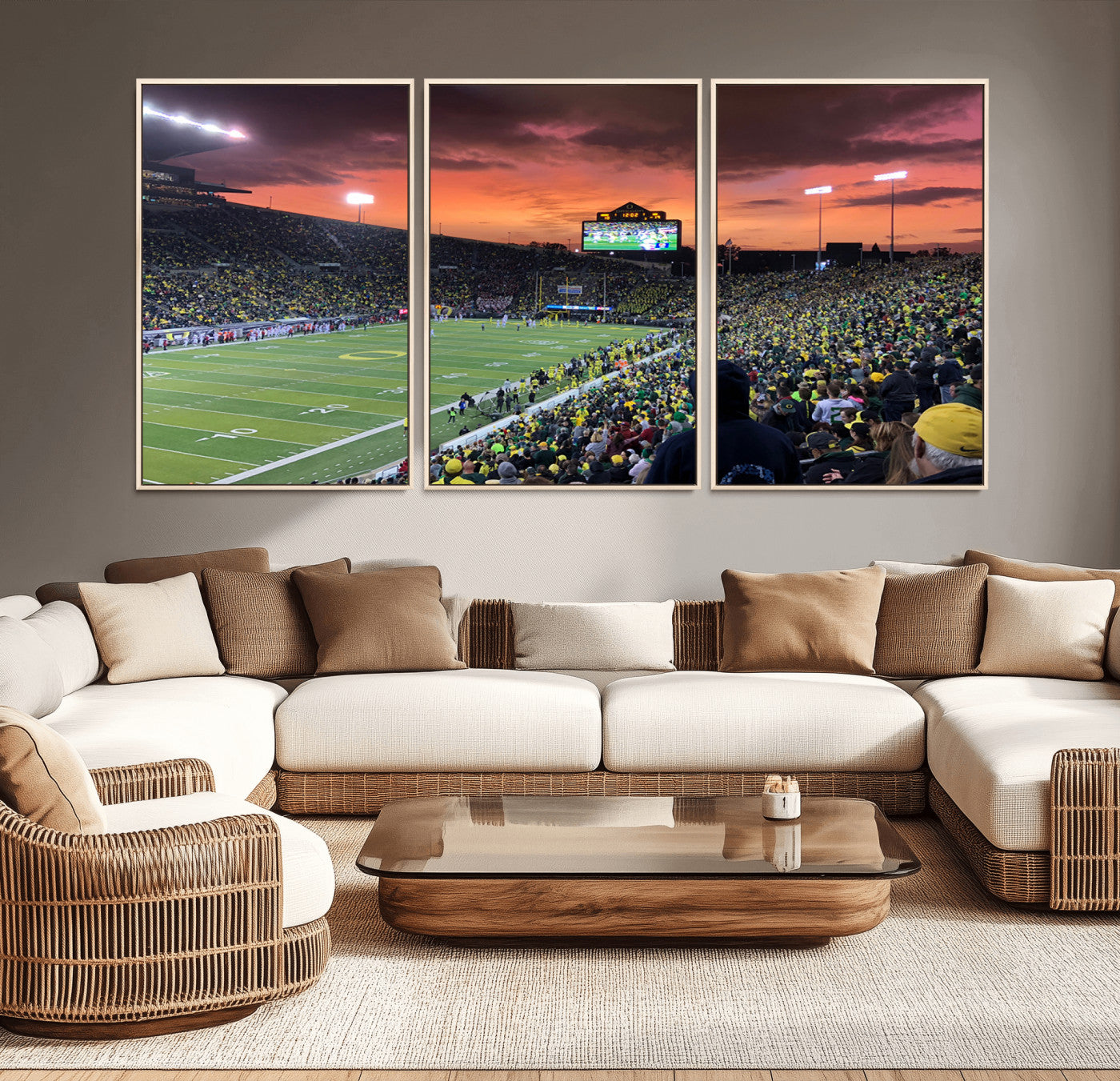 75065-MGV-CV-36X24-Eugene Autzen Stadium Canvas Wall Art Print – Sunset Over Iconic Football Field Wall Decor for Home