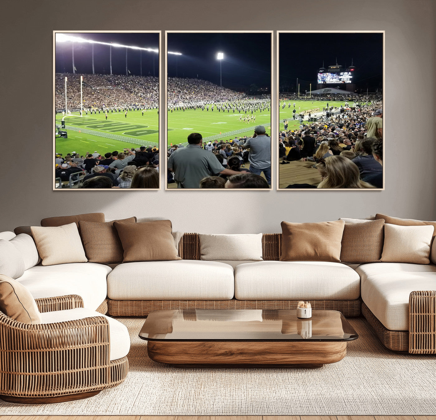 MGV-FC-60X30-3P - Purdue University Boilermakers Football Team Print - West Lafayette Ross-Ade Stadium Wall Art Canvas