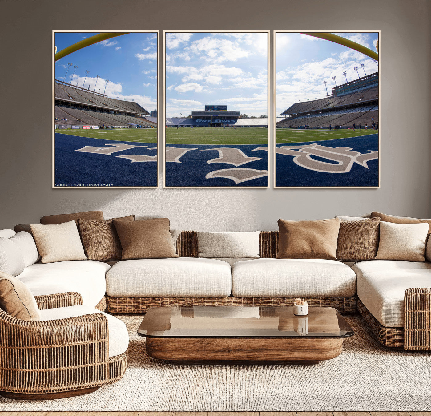 MGV-FC-60X30-3P - Rice University Owls Football Team Print - Houston Rice Stadium Wall Art Canvas Print