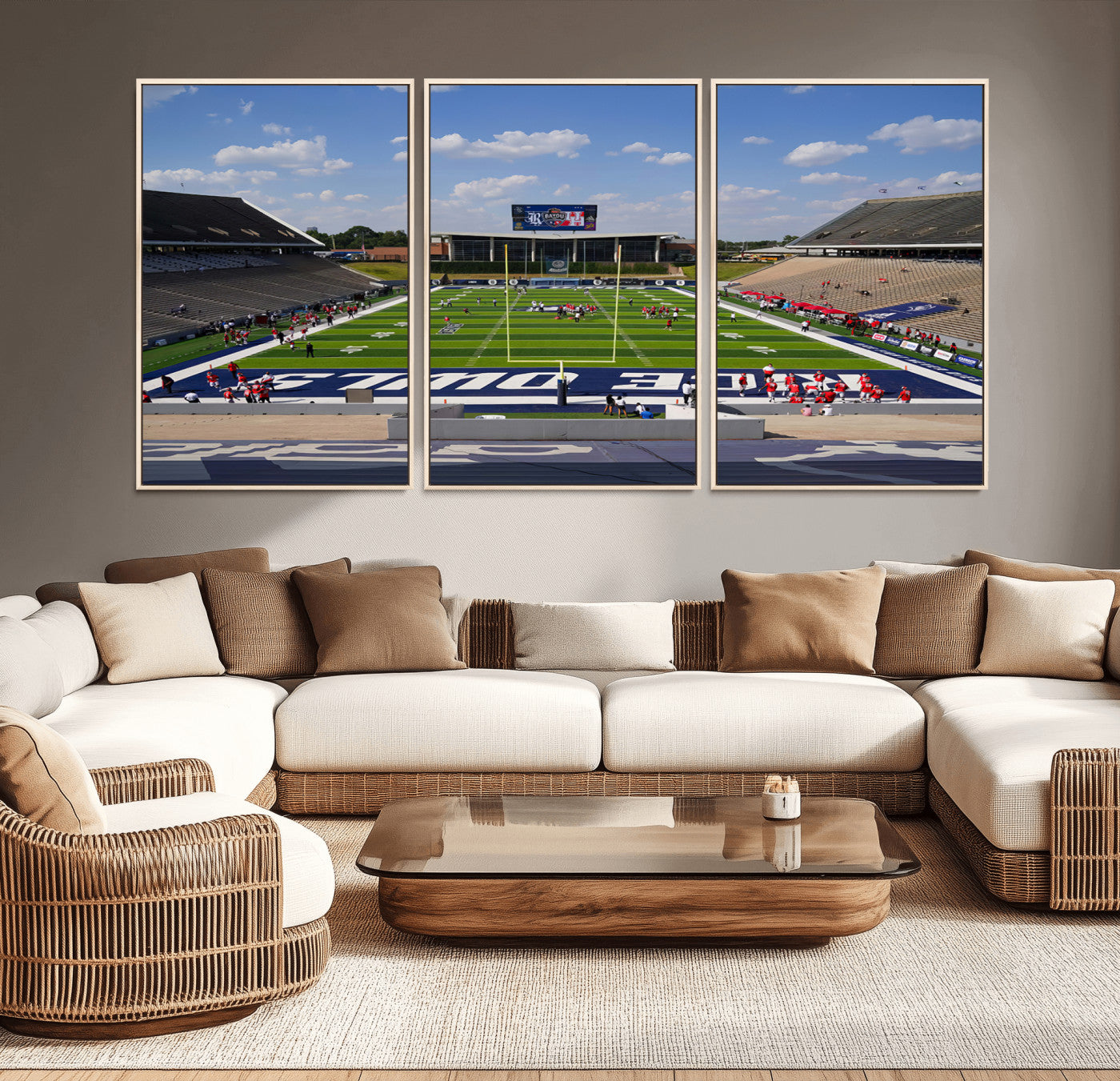 MGV-FC-60X30-3P - Rice University Owls Football Team Print - Houston Rice Stadium Wall Art Canvas Print