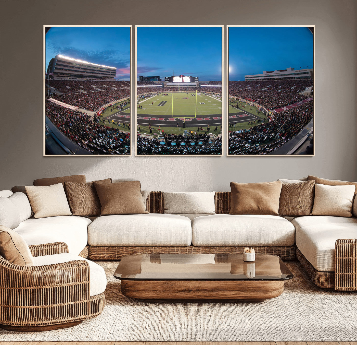 MGV-FC-60X30-3P - Texas Tech Red Raiders Canvas, Framed Football Team Print - Lubbock Jones AT&T Stadium Wall Art