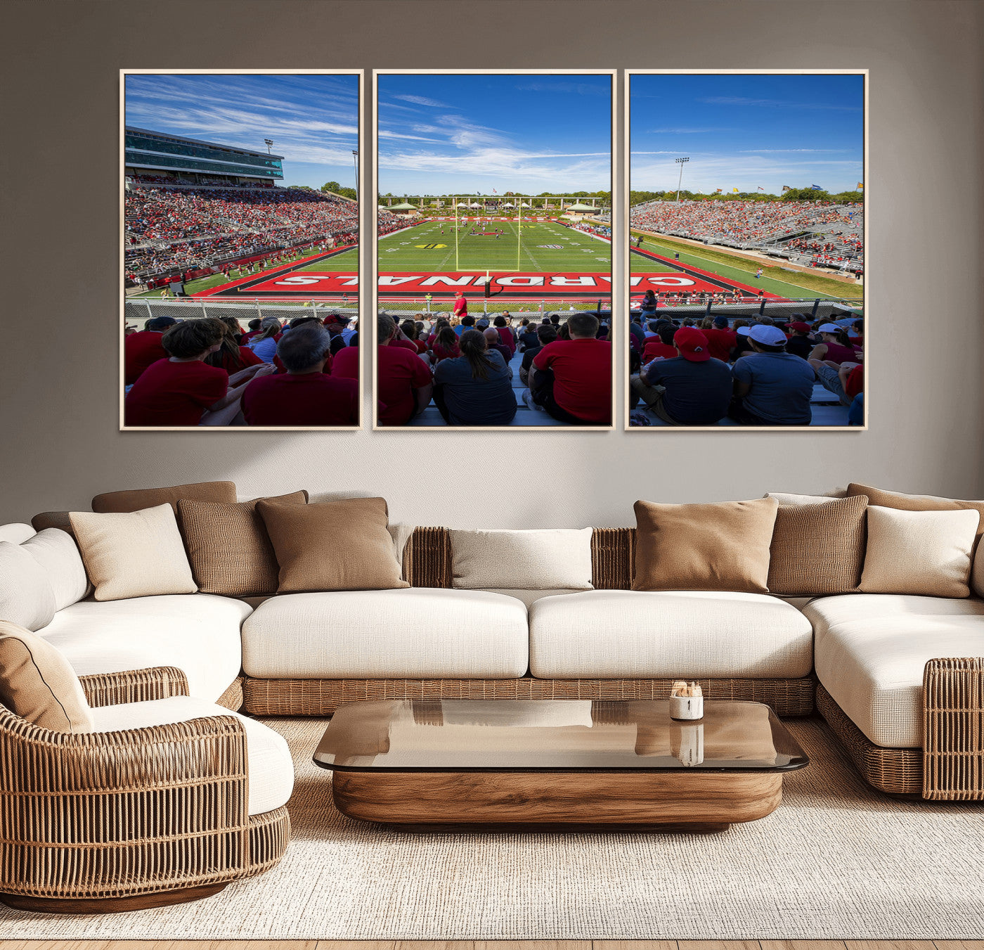 MGV-FC-60X30-3P - Ball State Cardinals Football Team Print - Muncie Scheumann Stadium Wall Art Canvas Print