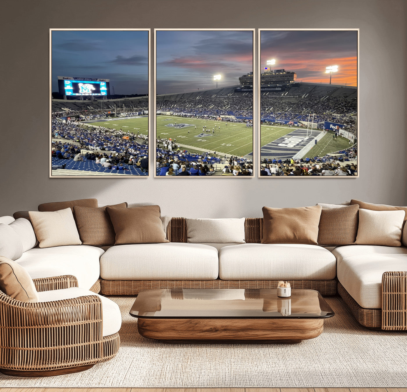 64409-MGV-CV-36X24-Memphis Tigers Football Team Print - Memphis Simmons Bank Liberty Stadium Wall Art Canvas Print