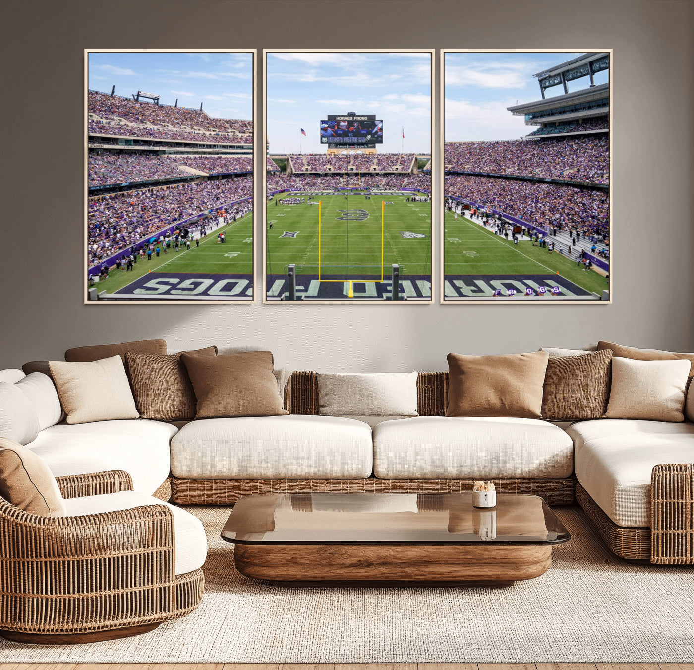 MGV-FC-60X30-3P - TCU Horned Frogs Football Team Print - Fort Worth Amon G. Carter Stadium Wall Art Canvas Print
