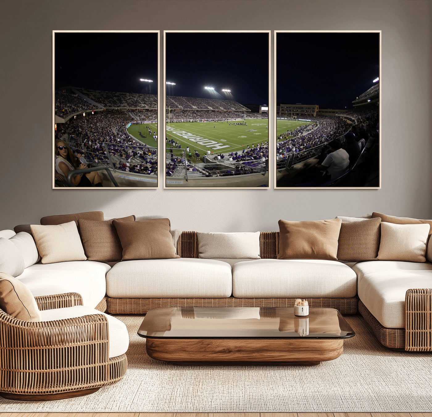 MGV-FC-60X30-3P - TCU Horned Frogs Football Team Print - Fort Worth Amon G. Carter Stadium Wall Art Canvas Print.
