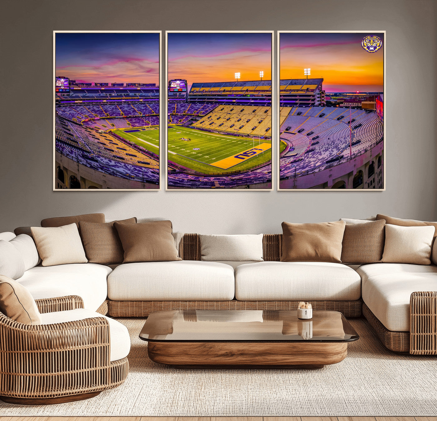 MGV-FC-60X30-3P - The Louisiana State University Tigers Football Team Print - Baton Rouge Tiger Stadium Wall Art
