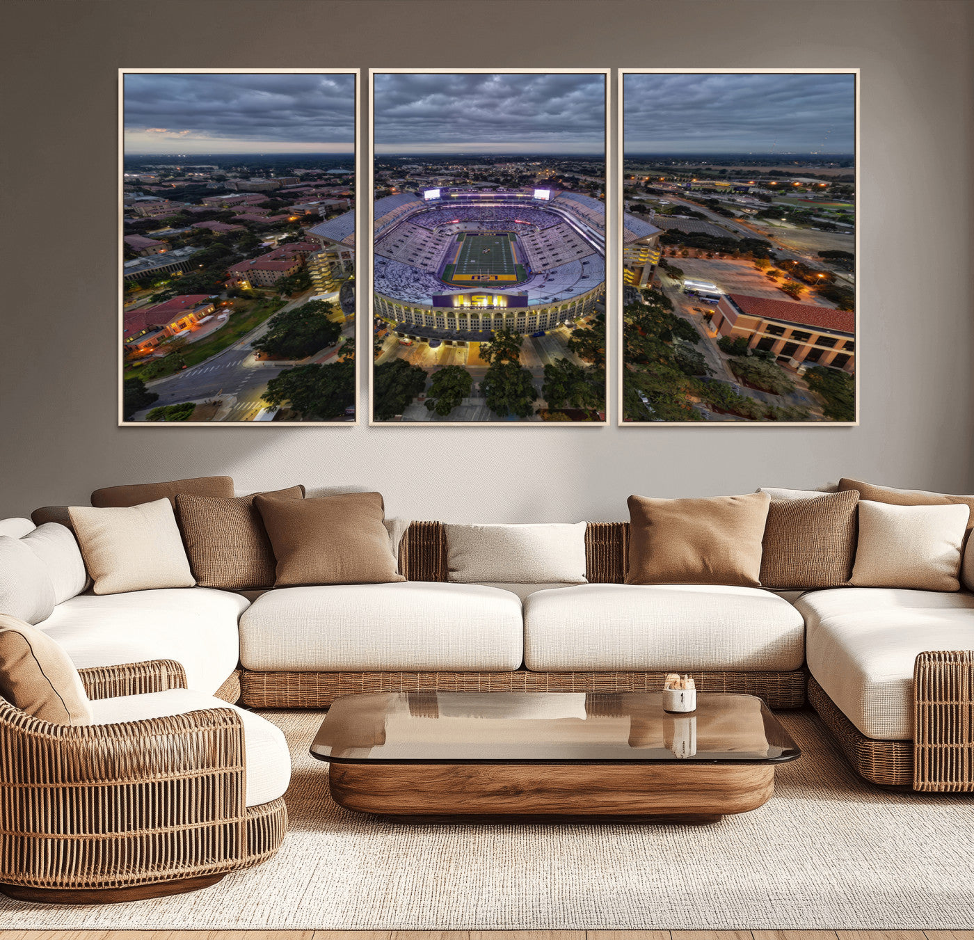 MGV-FC-60X30-3P - The Louisiana State University Tigers Football Team Print - Baton Rouge Tiger Stadium Wall Art