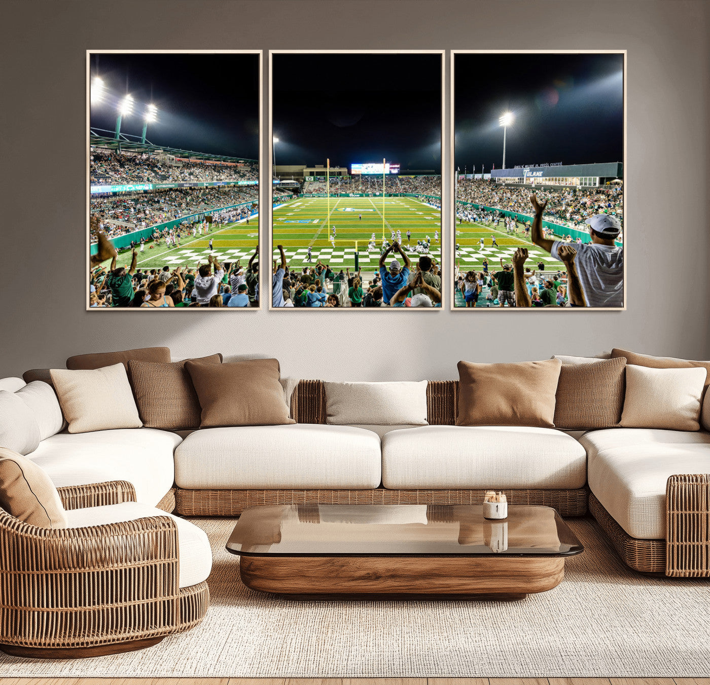 56448-MGV-CV-36X24-The Tulane University Green Wave Football Team Print - New Orleans Yulman Stadium Wall Art Canvas