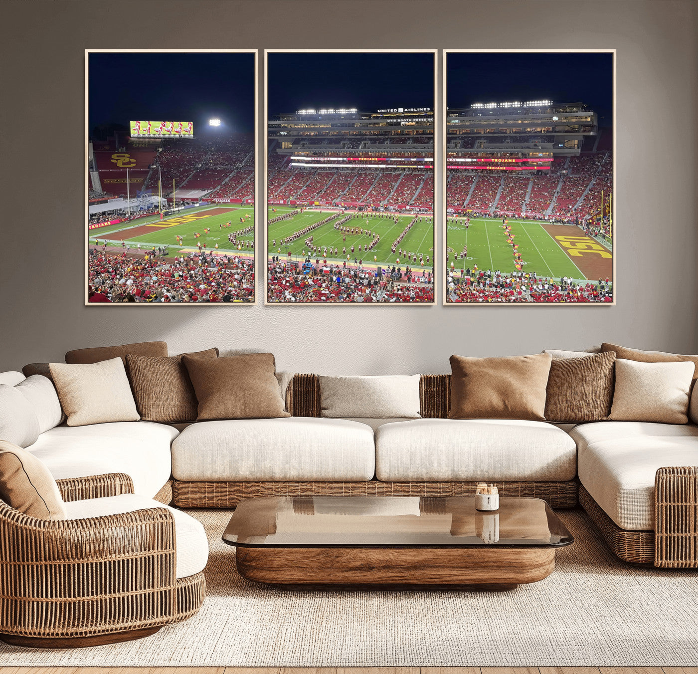 MGV-FC-60X30-3P - The University of Southern California USC Trojans Football Team Print - Los Angeles Memorial