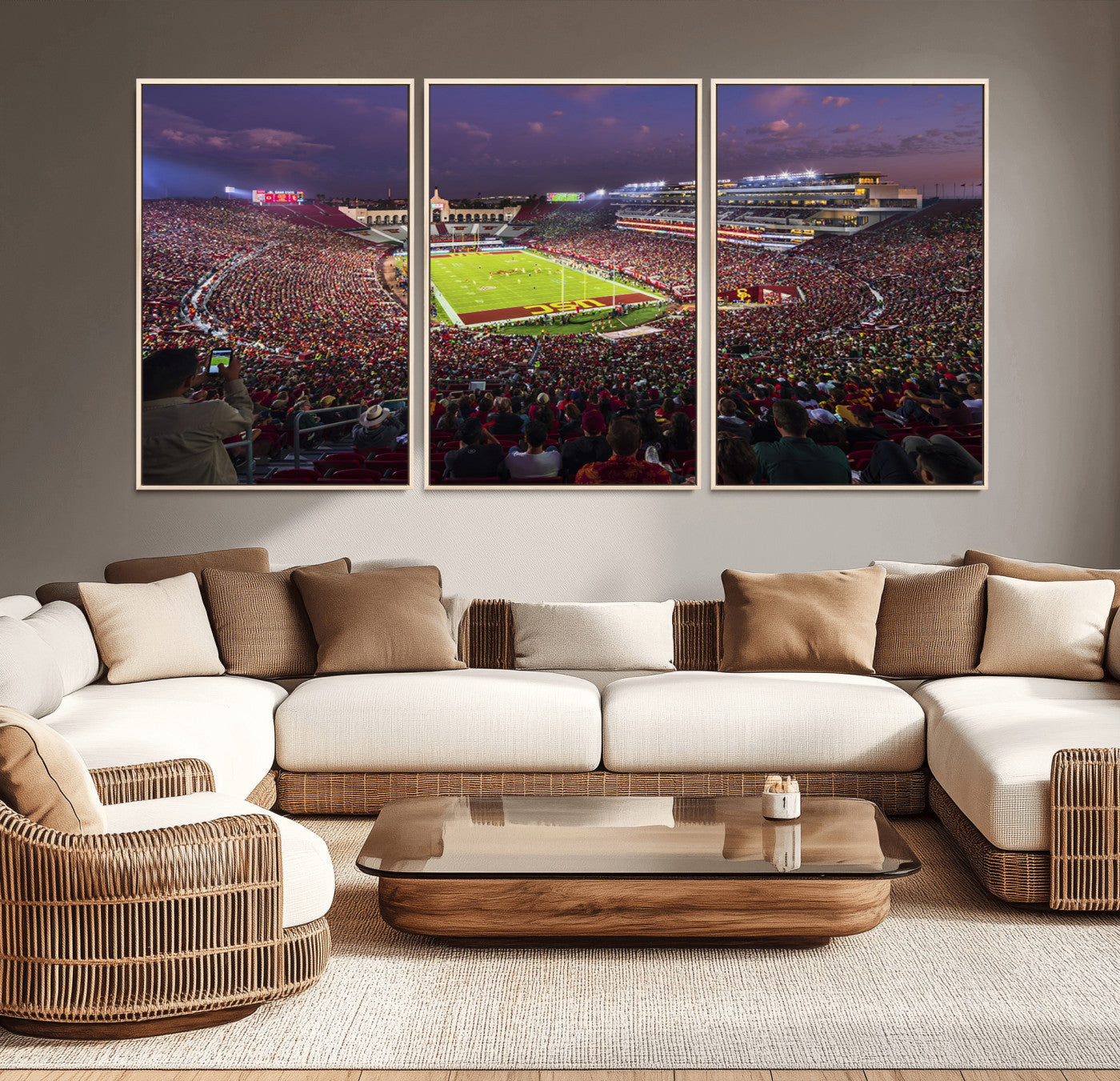 73373-MGV-CV-36X24-The University of Southern California USC Trojans Football Team Print - Los Angeles Memorial