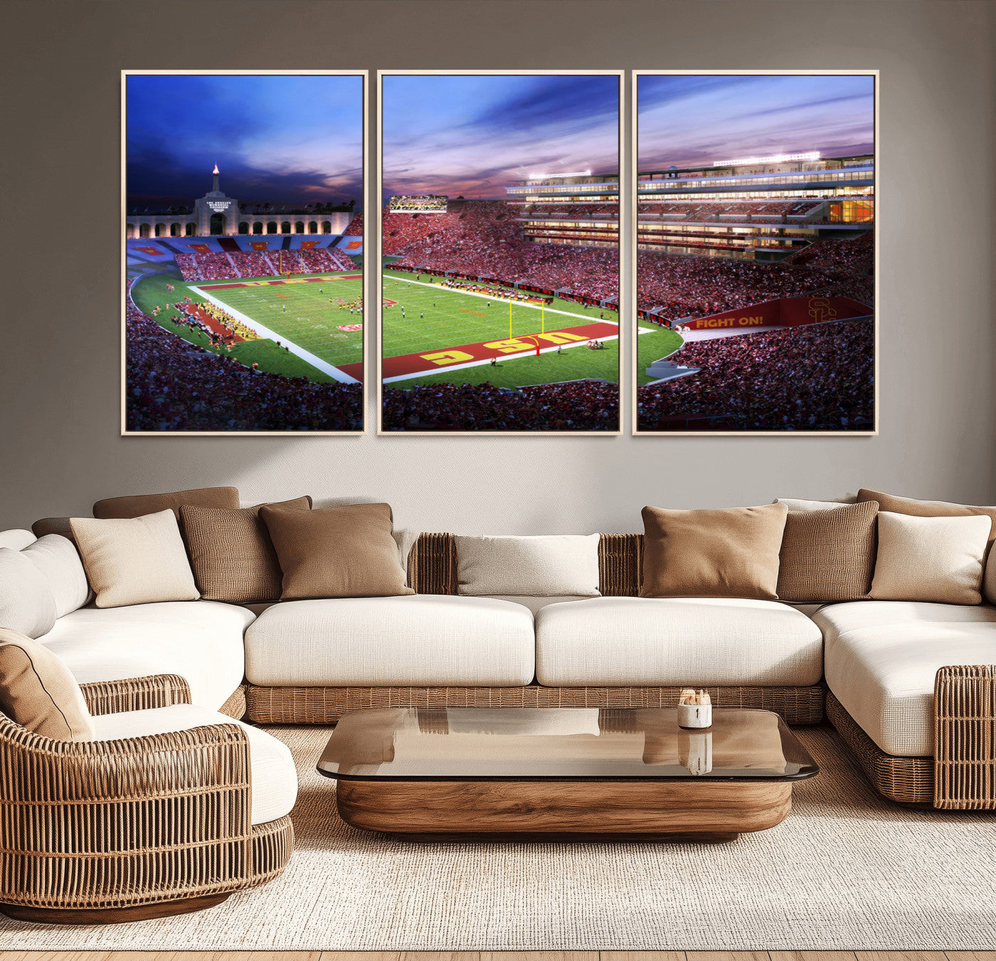 MGV-FC-60X30-3P - The University of Southern California USC Trojans Football Team Print - Los Angeles Memorial