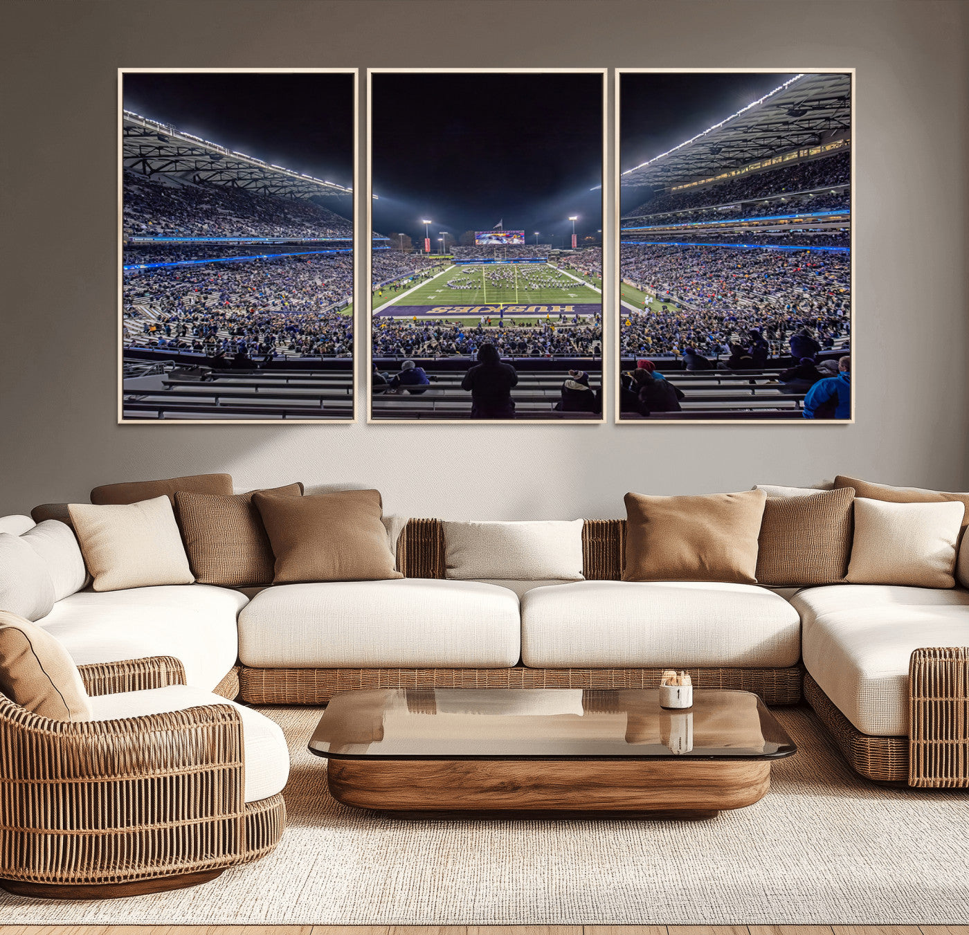 MGV-FC-60X30-3P - The University of Washington Huskies Football Team Print - Seattle Husky Stadium Wall Art Canvas