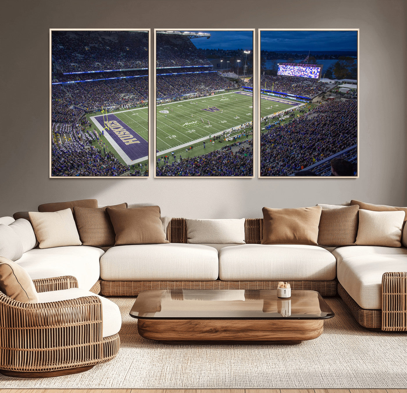 MGV-FC-60X30-3P - The University of Washington Huskies Football Team Print - Seattle Husky Stadium Wall Art Canvas