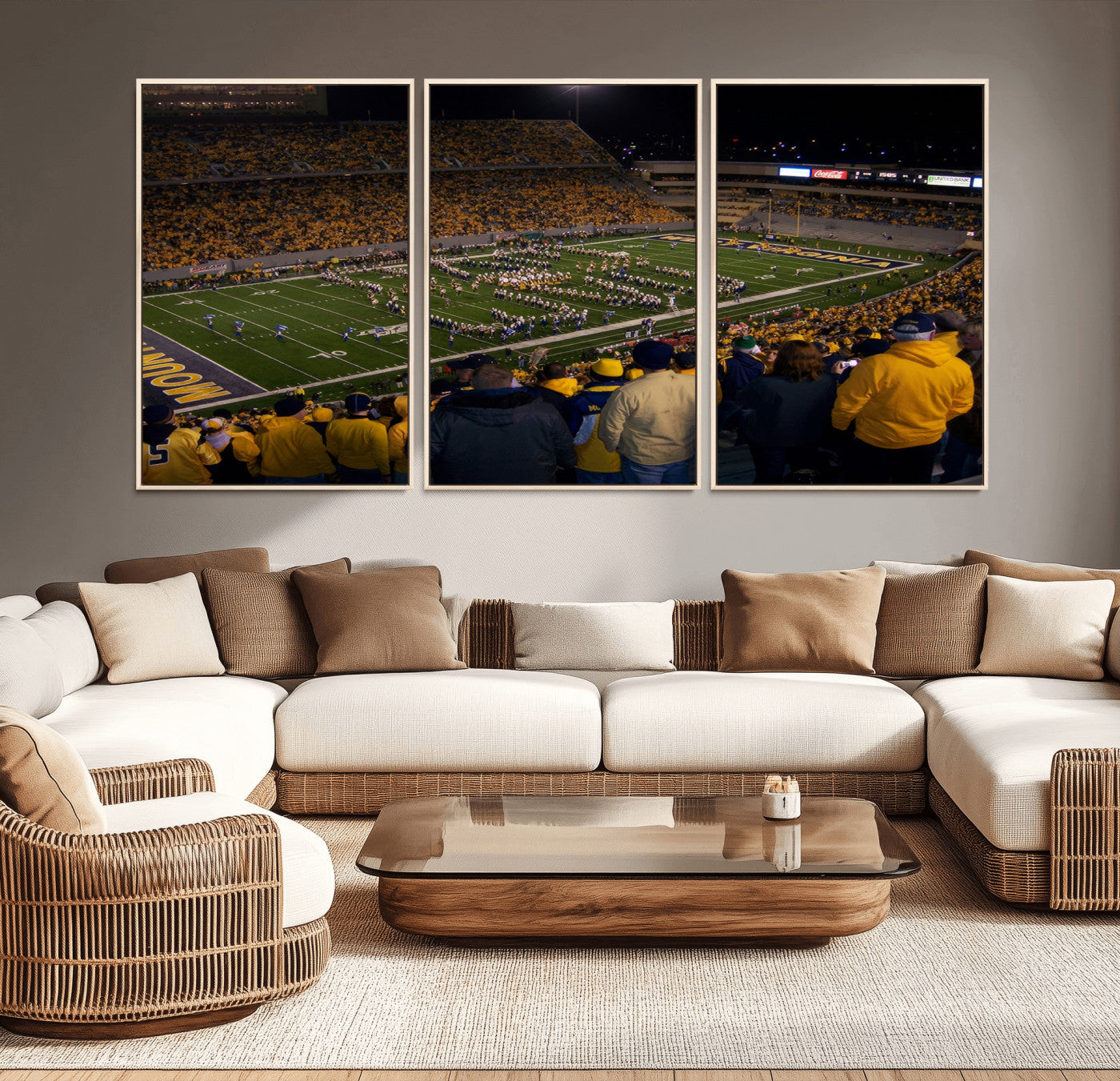 MGV-FC-60X30-3P - West Virginia Uni Mountaineers Football Team Print - Milan Puskar Stadium Canvas Print Wall Art,
