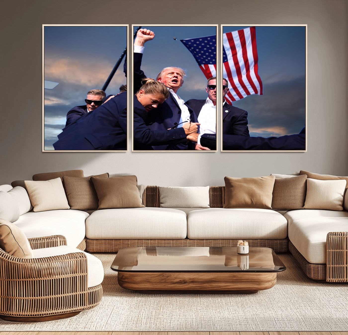 MGV-FC-60X30-3P - Donald Trump Assassination Attempt Wall Art Print, Trump Historic Footage - Iconic Reaction by Trump