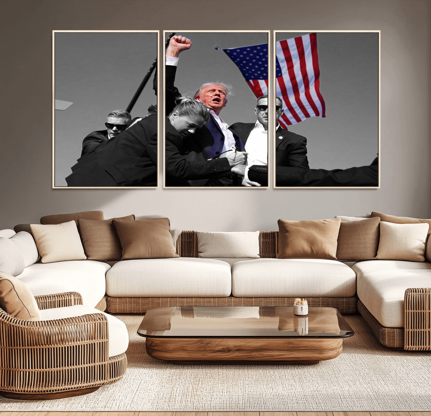 MGV-FC-60X30-3P - Donald Trump Assassination Attempt Wall Art Print, Trump Historic Footage - Iconic Reaction by Trump