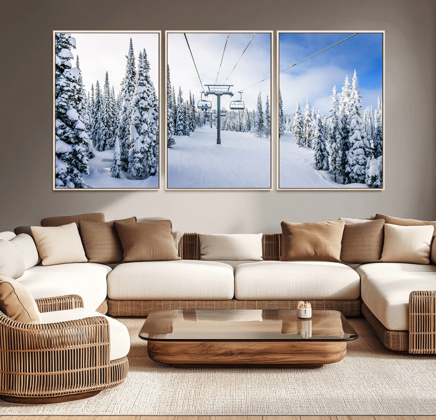 MGV-FC-60X30-3P - Winter Ski Lift Wall Art Print - Landscape Wall Art | Snowy Mountain Adventure | Perfect for Cabin