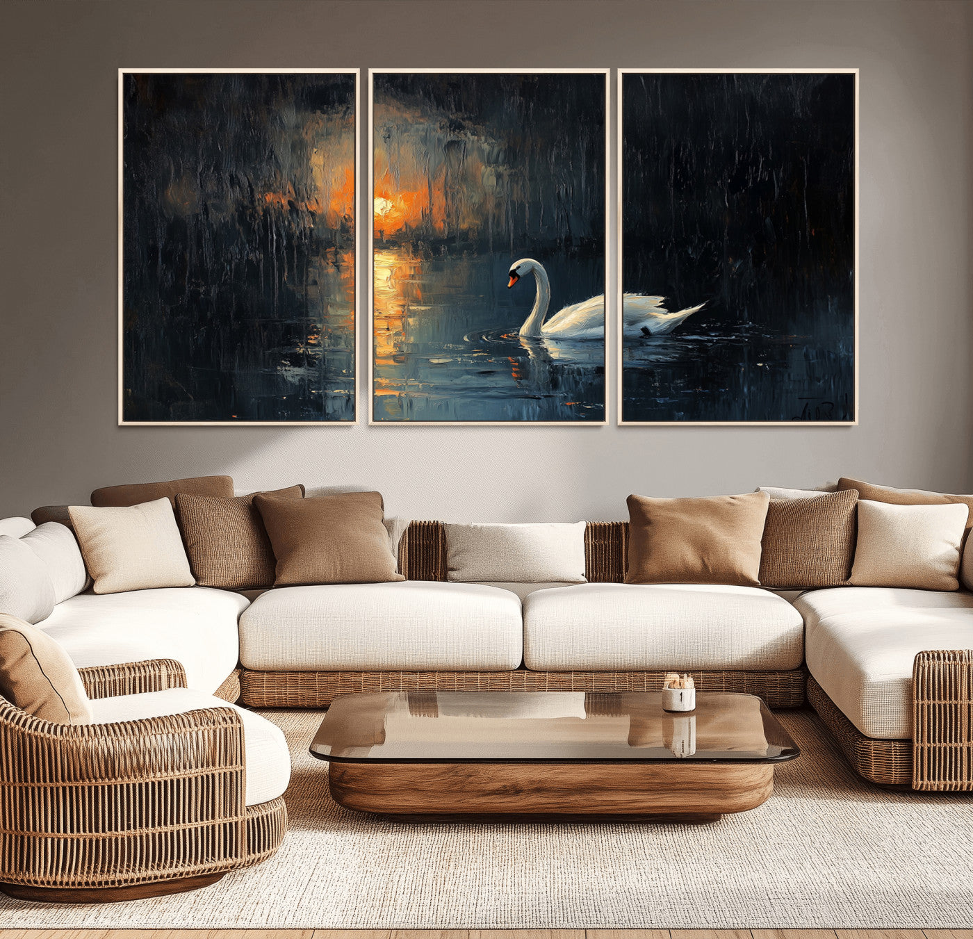 -Abstract Swan on Water Wall Art Canvas Print - Elegant Nature Scene for Modern Home Decor