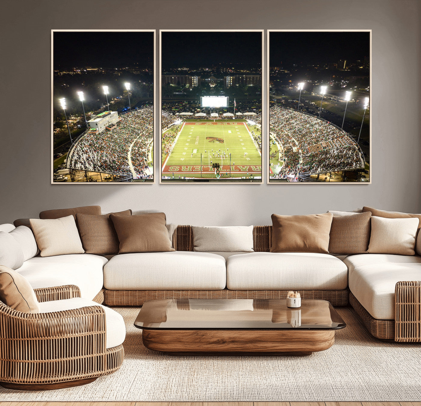 MGV-FC-60X30-3P - Florida A&M Rattlers Football Team Print - Tallahassee Bragg Memorial Stadium Wall Art Canvas Print