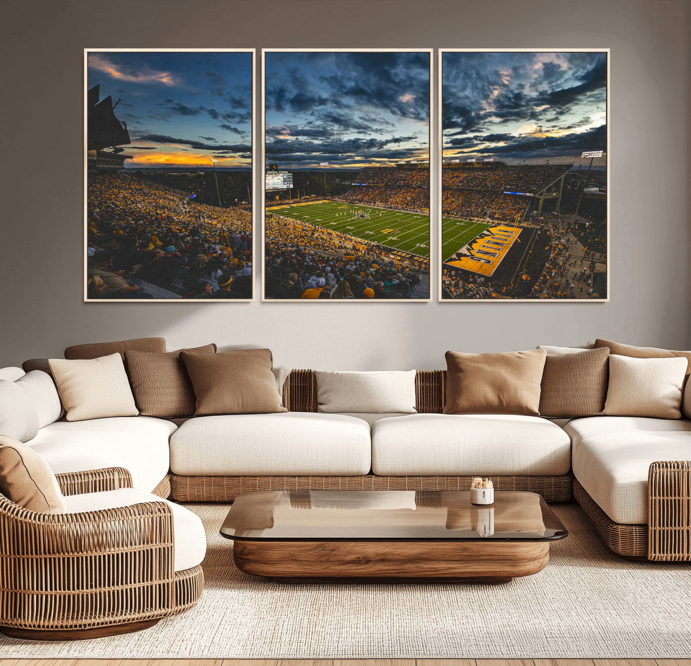 MGV-FC-60X30-3P - University of Wyoming Cowboys Football Team Print - Laramie War Memorial Stadium Wall Art Canvas
