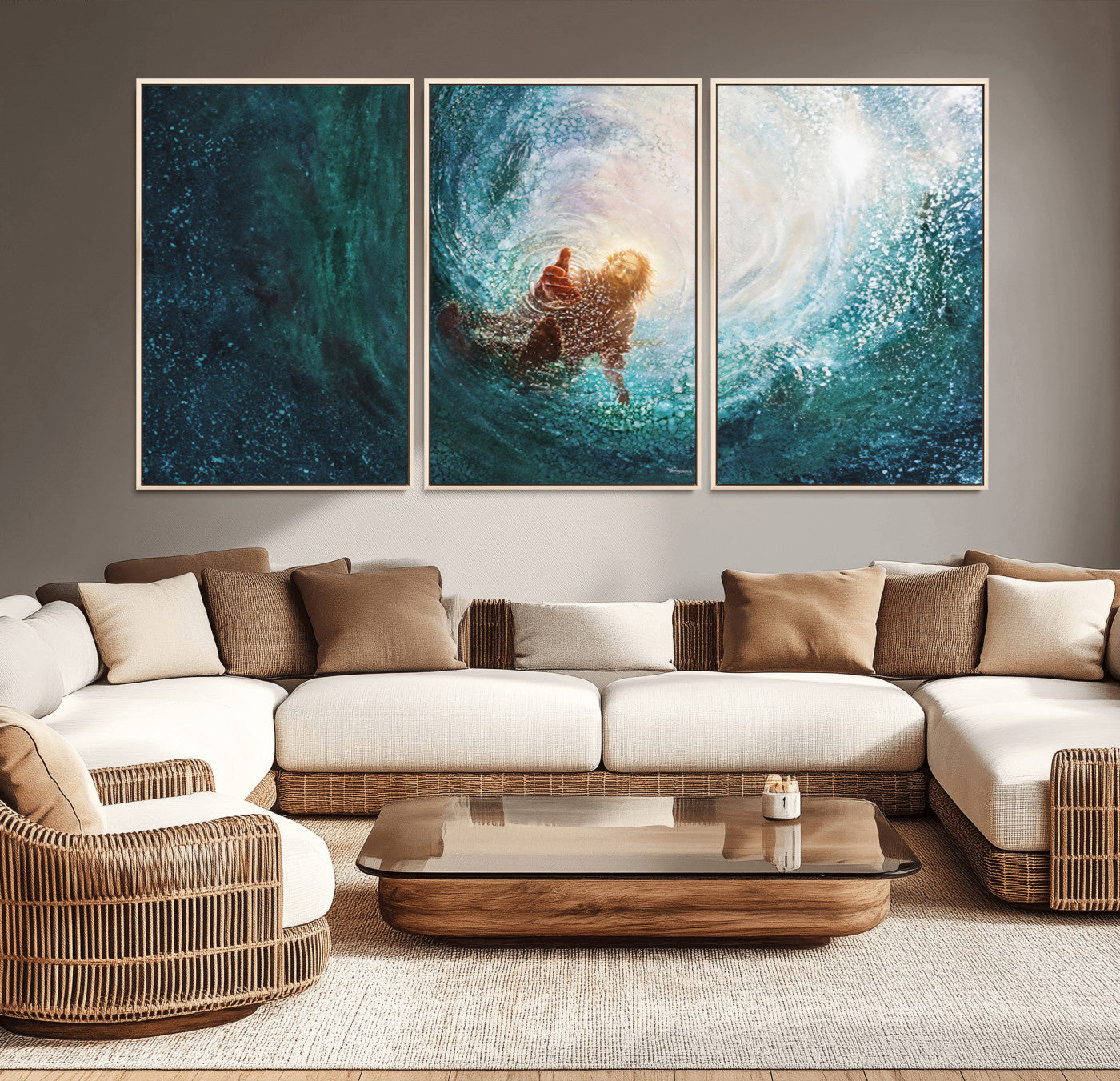 MGV-FC-60X30-3P - Powerful Jesus Canvas Print - Hand of Salvation, Inspirational Wall Art - Framed, Ready to Hang for