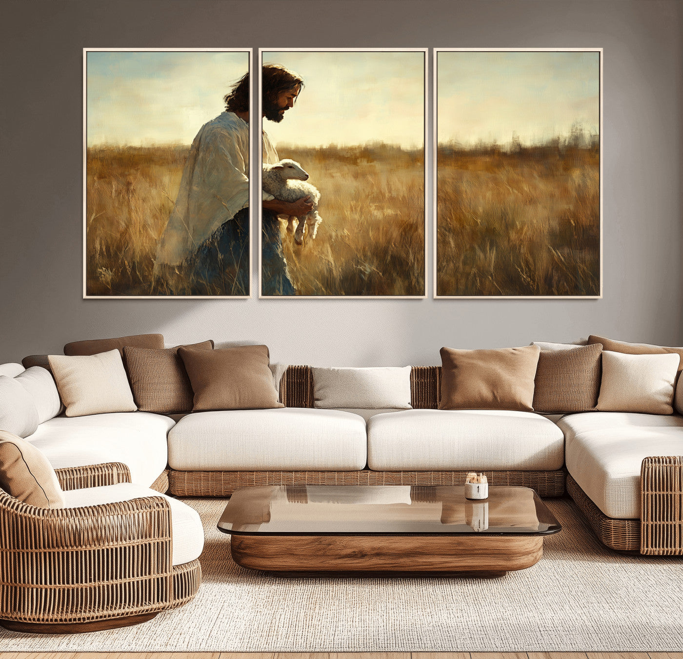 MGV-FC-60X30-3P - Jesus the Good Shepherd Wall Art Canvas Print - Inspirational Christian Religious Print for Prayer